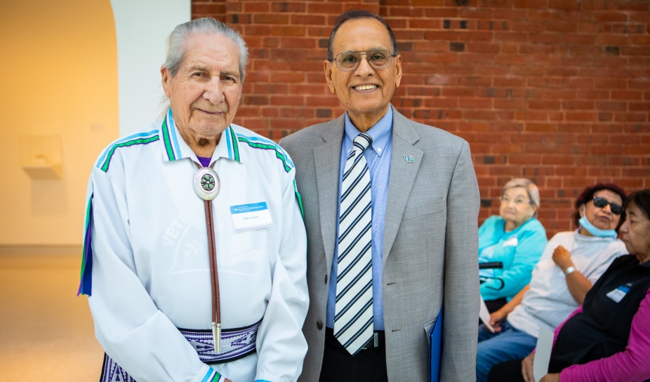 SUNY Distinguished Professor Oren Lyons, Founder, UB Native American Studies Program and UB President Satish Tripathi. 