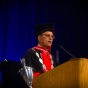 President Tripathi speaking at the 2015 University Commencement. 