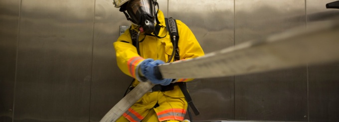 Firefighter testing in the Center for Research and Education in Special Environments lab. 