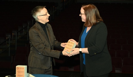 VP Hubbard handing award to Jessica Mahar. 