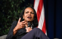Zoom image: U.S. Secretary of State from 2005-09, Condoleezza Rice, at Alumni Arena on Apr. 17, 2019. 
