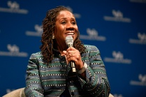 Zoom image: Former President &amp; Direct-Counsel of the NAACP Legal Defense Fund, Sherrilyn Ifill, speaking at the Center for the Arts on Feb. 16, 2023. 