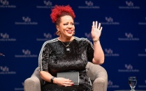 Zoom image: Pulitzer Prize-Winning Creator of &quot;The 1619 Project,&quot; Nikole Hannah-Jones, speaking at the Center for the Arts on Feb. 16, 2022. 