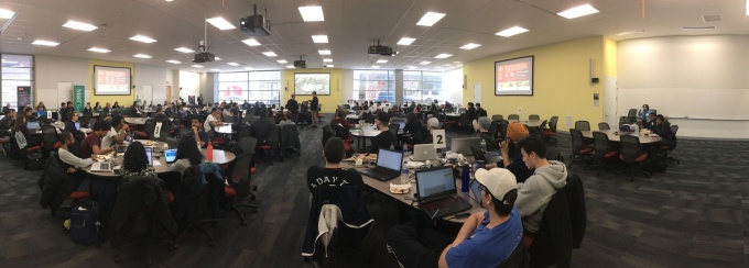 wide angle view of the participants at the region's first Blockchain Buildathon. 