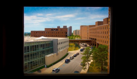 View through a window of the North Campus
