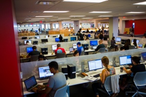 Students study in a computing site. 