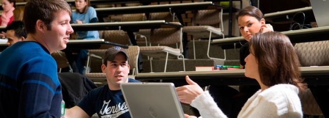 Students in discussion in a classroom