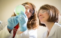 female STEM graduate students in a lab. 