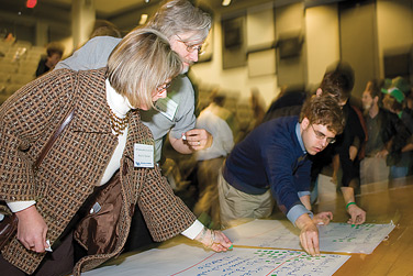 More than 200 faculty, staff and students turned out at yesterday&rsquo;s Sustainability Forum to offer input on how UB can go &ldquo;climate neutral.&rdquo; Photo: DOUGLAS LEVERE