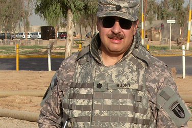 James Budny, photographed at the Balad Air Base in Iraq, returned in August from a three-month tour of duty in the country with the U.S. Army Reserve Medical Corps.