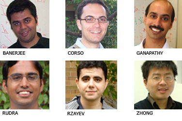 UB faculty members who received 2009 NSF CAREER Awards are, from left, Sarbajit Banerjee, Jason Corso, Sambandamurthy Ganapathy, Atri Rudra, Javid Rzayev and Sheng Zhong. />
		<p class=