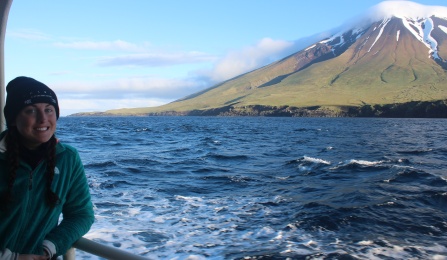 Photo of Russian mountain from the sea. 