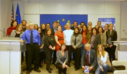 Zoom image: Jean Monnet Chair Deborah Reed-Danahay (second row, left) attends Jean Monnet networking event in Washington D.C. Dec 8-9, 2016. Photo of group with Caroline Vicini, Deputy Head of the EU Delegation to the United States. 