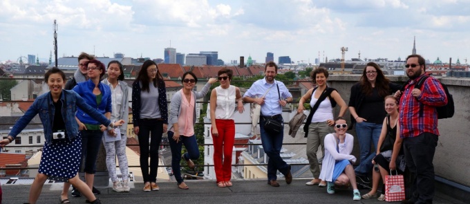 Students stand on a rooftop on the 2014 UB Arts Management Summer School in Vienna. 