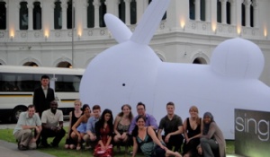 UB Arts Management student with 'Walter' in front of the Singapore Art Museum on the 2011 Summer school in Singapore. 