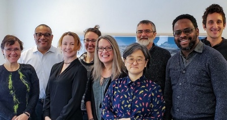 Members of the university-wide selection committee, from left: Doreen Wackeroth, David Milling, Lindsay Hunter, Abigail Cooke, Theresa McCarthy, Yunju Nam, Luis Colon, Ndubueze Mbah and Kenny Joseph. Not pictured: Center Director Maura Belliveau. 