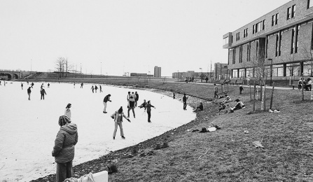 Ice skating outside Wilkeson Quad. 