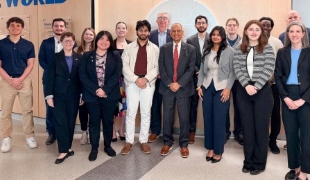 Recipients of the SUNY Chancellor's Award for Student Excellence pose for a photo at a recent breakfast hosted by President Satish K. Tripathi, Provost A. Scott Weber and Brian Hamluk, vice president for student life. Congratulations to these outstanding True Blue students! Photo: Allison Rhinebarger.