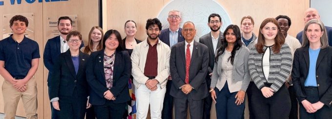 Recipients of the SUNY Chancellor's Award for Student Excellence pose for a photo at a recent breakfast hosted by President Satish K. Tripathi, Provost A. Scott Weber and Brian Hamluk, vice president for student life. Congratulations to these outstanding True Blue students! Photo: Allison Rhinebarger.