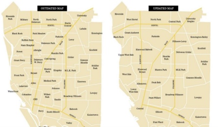 Image of Buffalo neighborhoods changing their borders overtime. 