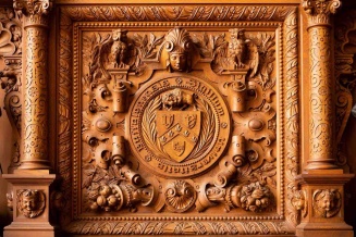 Wood carving: UB Seal. 