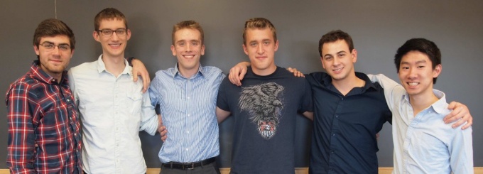 Math undergraduates, left to right: Dante Iozzo, Nigel Michki, Andrew Harris, Collin Olander, George Braun, and Jonathan Tang. 
