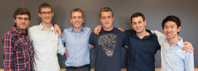Math undergraduates, left to right: Dante Iozzo, Nigel Michki, Andrew Harris, Collin Olander, George Braun, and Jonathan Tang. 