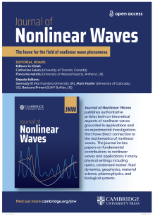 Cover:Journal of Nonlinear Waves, poster courtesy of Cambridge Core, 2024. The UB Department of Mathematics is pleased to announce that Professor Barbara Prinari is co-founder and deputy editor of Cambridge Core's Journal of Nonlinear Waves. Prinari's research adds scope and depth to the journal's editorial board. 