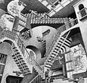 Zoom image: Image: Relativity by M.C. Escher, 1953. Licensed under Public Domain via Wikimedia Commons. 