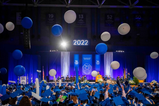 The College of Arts and Sciences afternoon commencement ceremony on May 22, 2022 at Alumni Arena. This ceremony celebrates undergraduates in the Humanities and Social Sciences. Photographer: Douglas Levere. 