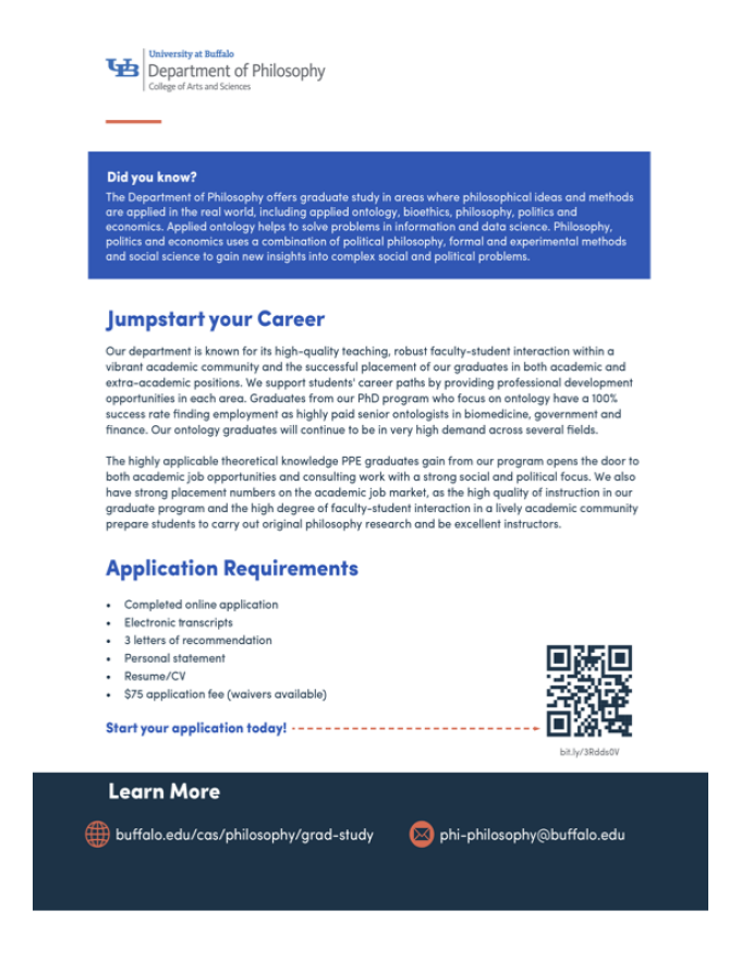 Zoom image: The University at Buffalo Department of Philosophy is distinguished by its deep focus on core research strengths, allowing students to work at the cutting edge with leading scholars. 