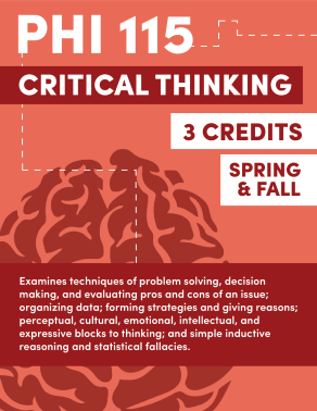 Zoom image: Poster by Giann Damico, one of the top five entries in the 2021 Philosophy Course Poster Design Contest. This entry was for the course PHI 115, Critical Thinking. 