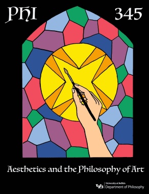 Zoom image: Poster by Cydney Teeter, one of the top five entries in the 2021 Philosophy Course Poster Design Contest. This entry was for the course PHI 345, Aesthetics and the Philosophy of Art. 
