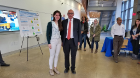First place winner Nika Rajabian, Department of Chemical and Biological Engineering, with Interim Dean Rajan Batta. Her poster is "Bioengineered skeletal muscle as a model of muscle aging and regeneration," and her advisor is SUNY Distinguished Professor Stelios Andreadis.