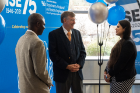 Mark Karwan talks with current ISE faculty members Johnson Fadeyi and Sayanti Mukherjee.
