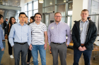 Former PhD students (from left) Lei Sun, Frank Mufalli Matt Henchey, and Ethan Malinowski came out to celebrate Mark Karwan.