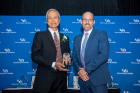 James Chou, BS ’84 (left), recipient of the 2022 Clifford C. Furnas Memorial Award, poses with Dean Kemper Lewis. 