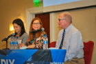 Panelists (from left to right) Lora Cavuoto, Lisa Jane Jacobsen and Steven Schwaitzberg discuss some of the latest innovations in medical technology. 