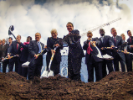 FIRST LOOK: A worm’s-eye view captures the October 2013 groundbreaking ceremony for UB’s new downtown School of Medicine and Biomedical Sciences, slated for completion in 2016. After the speeches, dignitaries got to have a little fun digging in the dirt. 