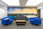 A photo mural in the newly remodeled lobby on the fourth floor of Crofts Hall.