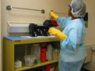 Student cleaning in dental lab
