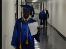 Graduates in hallway