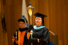 Areta Buchner carries the Mace for the UB Educational Opportunity Center's (UBEOC) 44th Annual Commencement on May 24, 2017 in Slee Hall. Photographer: Meredith Forrest Kulwicki