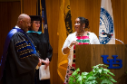 Margot Keysor (center) and Julius Gregg Adams (left) present the Arthur O. Eve Award to Patricia A. Elliott-Patton at the UB Educational Opportunity Center's (UBEOC) 44th Annual Commencement on May 24, 2017 in Slee Hall. Photographer: Meredith Forrest Kulwicki