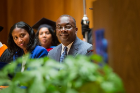 Buffalo Mayor Byron Brown (center) and Susan Perkins (left) at the UB Educational Opportunity Center's (UBEOC) 44th Annual Commencement on May 24, 2017 in Slee Hall. Photographer: Meredith Forrest Kulwicki