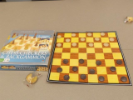Checkers game set up on table