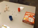 Yahtzee game set up on table