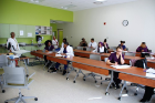 Students in scrubs in classroom