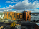 Aerial perspective of the medical school building in downtown Buffalo, NY. Photographer: Douglas Levere