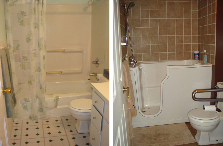 photo of Before (LEFT) and After (RIGHT) showing bathroom modifications